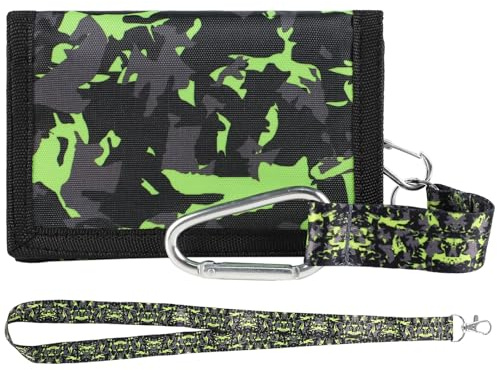 GmeDhc Portefeuille pour Adolescents, Porte Monnaie Enfant Pliable avec Mousqueton, Lanière de Cou, pour Garçons Filles Cadeau Danniversaire détudiant
