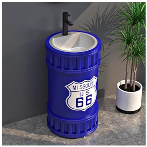 ZTGL Freistehendes Standwaschbecken Waschbecken, Industrial Style Badmöbel Set Waschtischunterschrank Waschplatz Säulenwaschbecken, Badezimmermöbel Waschtisch für Gäste WC A3,Without Mirror