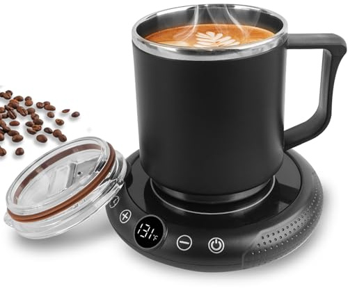 Calentador de tazas de café, calentador eléctrico para escritorio, plato calentador de velas con pantalla de temperatura, ajuste de 8 temperaturas y temporizador de 1 a 12 horas, relleno de calcetines
