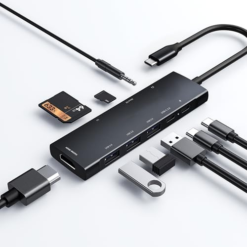 USB C HUB für iPad Pro 9-in-1 Adapter iPad Pro M4 M2 M3 M1,iPad Air Mini Dockingstation mit 4K60Hz HDMI, USB-C PD, SD/TF Kartenleser, USB 3.0, 3,5-mm-Kopfhöreranschluss, Typ C Daten (901 Black)