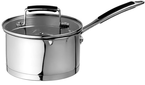 Prochef Stainless Steel Saucepan with Glass Lid, 16 cm Diameter, 9.5 cm Height, 1.5L Capacity, Induction Compatible, Oven Safe, Silver