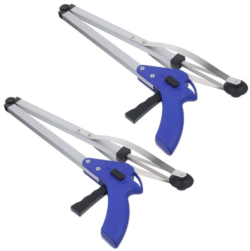 CORHAD 2 Stück Faltbarer Aluminium müllgreifer Leichtes Greifwerkzeug mit Erweitertem Greifarm Elastische Klammer für Abfallsammlung Senioren Rollstuhlnutzer Garten und Haushalt Blau