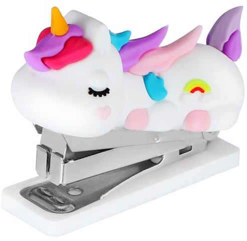 Gadpiparty Grapadora de Mano Mini Unicornio Decorativa para Estudiantes y Oficina Compacta y Ligera con Soporte Antideslizante Capacidad para Grapas Estándar Útil para Escritorio Escolar y