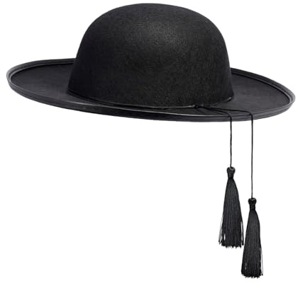 TrendandStylez Priesterhut für Erwachsene im Don Camillo Stil. Schwarzer Saturno Hut mit Quasten. Perfektes Accessoire für Pfarrer & Geistlicher Kostüme zu Karneval, Fasching & Mottoparty.