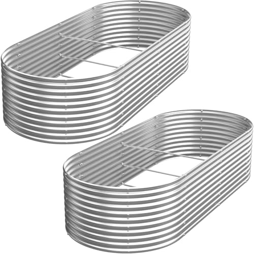 GROVELEAF 2 Pack Tall 8x4FT Corrugated Galvanized Steel Raised Garden Bed Outdoor, Metal Above Ground Garden Bed for Vegetables and Flowers, Raised Beds for Gardening-Oval