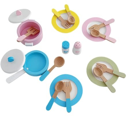 FewNvWa Wooden Toy Plates And Bowls, Children's Pots, Pans, Spoons, Forks, Play Set for The Kindergarten