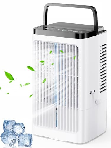 Climatiseur Mobile Silencieux, Ventilateur Rafraichisseur d'air avec 4 Vitesses, Oscillation à 90°, 2 Modes de Brumisation, Minuteries pour Cuisine Chambre Bureau