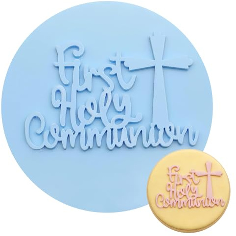Stampo per biscotti personalizzato per prima comunione, decorazioni per comunione, timbri rotondi per fondente, timbri blu per biscotti riutilizzabili, decorazioni per comunioni per una facile