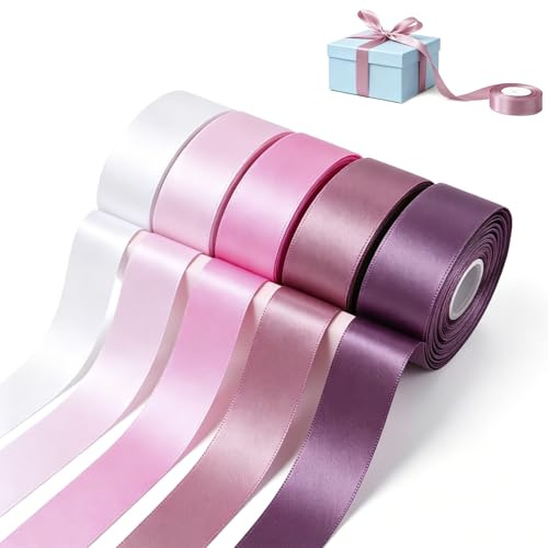 5 Colors Satin Ribbon, 1 Inch 25 Yards Solid Color Double Faced Wide Ribbon