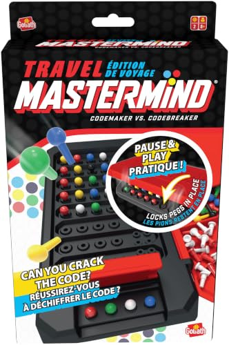 Goliath - Mastermind Voyage – Jeu de Logique et Déduction dès 8 Ans – Casse Le Code en Déplaçant Les Pions – Boîte Compacte – 2 Joueurs – +2000 Combinaisons – Jeu de Société Travel - Version FR/en