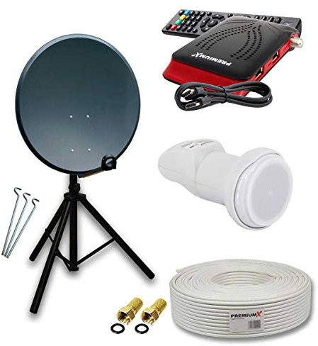 Premium X Mobile Camping Satelliten-Komplettanlage 60cm Antenne Aluminium SAT Single LNB Dreibein-Stativ Kabel Satelliten-Receiver