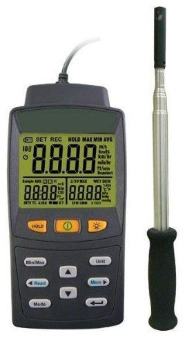 Gowe Digital chaud Fil anémomètre, calcul de débit d'air (volume), température, humidité, Air Velocity Mesure
