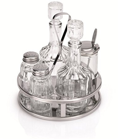 Oliera da tavolo Kerafactum 5 pezzi aceto olio pepe sale e senape vetro con cucchiaio contenitore ricaricabile supporto in acciaio inossidabile bottiglia shaker per coltura