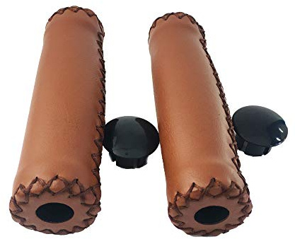 Retro Brown Bike Bicycle Soft Synthetic Leather Beach Cruiser Handlebar Cover Grips Bar with Caps for 7/8 Bike with 4pcs Brake Cable end caps