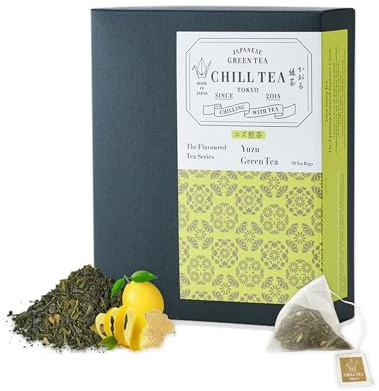 Thé vert au Yuzu de CHILL TEA Tokyo - Thé vert en feuilles 100% japonais aux agrumes japonais -100% sans plastique sachets - Saveur fruité et rafraichissante (30 sachets)
