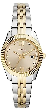 Fossil Damenuhr Scarlette Mini, Quarzwerk, 32mm Silbernes Edelstahlgehäuse mit Edelstahlarmband, ES4949