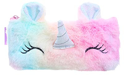 Einhorn-Federmäppchen für Mädchen, Plüsch-Einhorn-Reißverschluss, große Kapazität, niedliche Make-up-Tasche, Mädchen, Kosmetiktasche, Schreibwaren-Tasche für Geburtstag, mehrfarbig, Kosmetiktäschchen