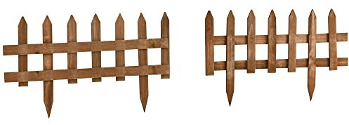 Outsunny Pack of 12 Wooden Border Fences, Garden Fixed Picket Fence for Lawn Edging, Flowerbed, 60L x 1D x 34H cm, Brown