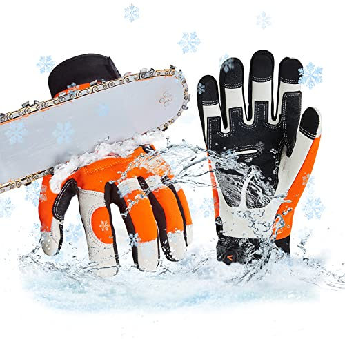 Vgo... 1Paar Kettensägen-Winterhandschuhe, Sicherheits-Kuhleder-Arbeitshandschuhe, Mechanikerhandschuhe,12-Schicht-Kettensägenschutz 0℃/32°F(CA9760FLWP)