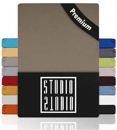 STUDIO Premium Spannbettlaken 120x200cm, 120x220cm, 130x200cm & 130x220cm – Jersey-Spannbetttuch aus 97 % Baumwolle & 3 % Elastan – Taupe – Öko-Tex Zertifiziert, bügelfrei – für Matratzen 15–35cm