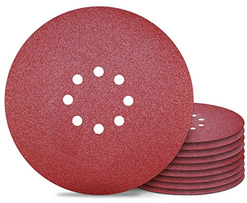 Awutzut Discos Lija 225mm | 10 Piezas Grano P80 | Discos Pulidora 225mm 8 Agujeros en Rojo
