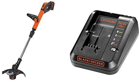 BLACK+DECKER STC1820PC-GB Cordless 28 cm String Grass Trimmer 2.0Ah Lithium Ion Battery, Orange & BDC1A-GB Cordless Fast Charger, 14.4-18 V, 16.6 x 14 x 9.4 cm, 1-Piece