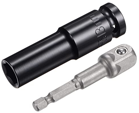 sourcing map 1/2 Drive Socket Accessory Set, 13mm Deep 6-Point Impact Socket 3 Length and 1/4 Hex Shank Adapter