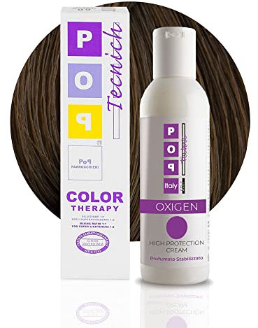 Pop Italy Color Therapy Tinta per Capelli Permanente Professionale - Copertura 100% Capelli Bianchi - Dermatologicamente Testata - 100 ml - Colore (6/7 Biondo Scuro Viola + Ossigeno 30 vol. 150 ml)