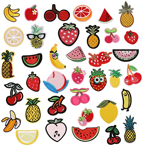 Bymivofun 37 Stück Kinder Frucht Cartoon Kleidung Patches zum Aufbügeln für T-Shirt, Jeans, Taschen