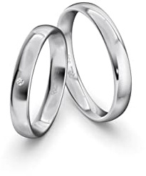 JC Trauringe Weißgold 333 Paarpreis Eheringe Gold | Verlobungsringe Gold breit 3,5 mm I Partnerringe mit Gravur in edler Schatulle I 2 Hochzeitsringe Herrenring & Damenring mit Stein (Profil 10)