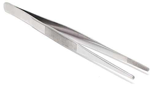 6 Inch Professional Culinary Stainless Steel Precision Tongs with Serrated Tips, Plating/Food Presentation Detailing Serving Tongs, Chef's Kitchen Tweezer Tongs - Ultra Non-Slip Grip