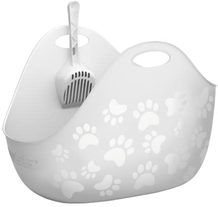 LitterLocker LitterBox White, Katzentoilette weiß, elegantes und praktisches Design, einfache Entleerung, inkl. Schaufel