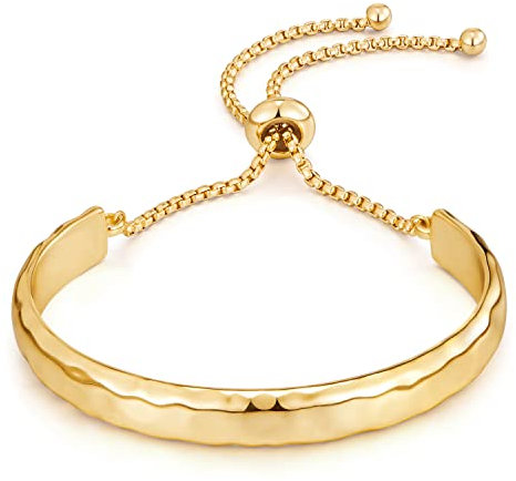 LILIE&WHITE Verstellbarer Armreif für Damen, Goldfarbener Modeschmuck mit gehämmertem Design, Elegantes Accessoire für Alltag und besondere Anlässe