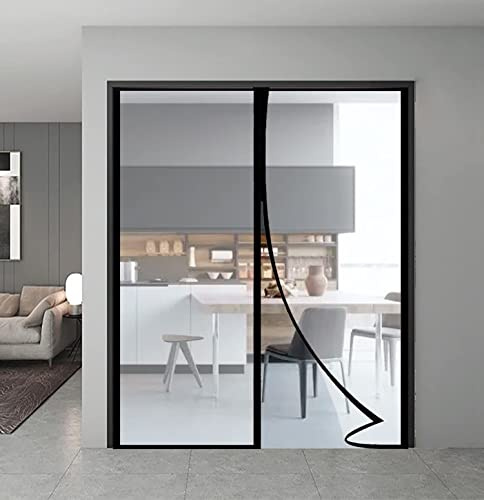 Transparent Insulated Door Curtain, Magnetic Thermal Door Cover Screen Door Self-Closing Privacy Magnetic Screen Door Hands Free for Kitchen, Bedroom, Air Conditioner Room, Fits Doors up to 72 x 80