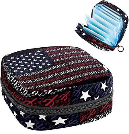 Perioden-Tasche, tragbare Tampon-Aufbewahrungstasche für Damenbinden, USA-Flagge, Dreizackgabel, Mehrfarbig, 4.7x6.6x6.6 in/12x17x17 cm