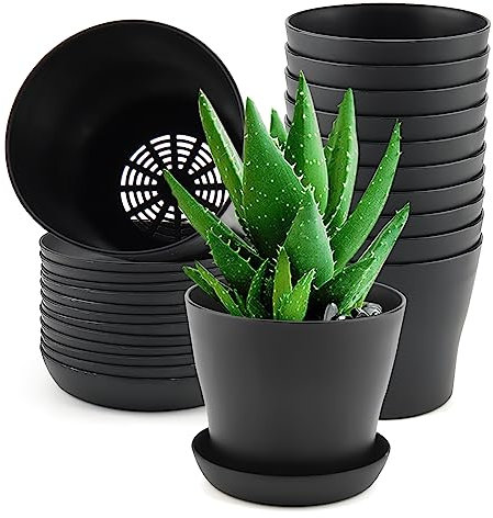 ZEONHAK 12 Pack 10cm Round Small Plant Pot with Saucer, 4 Inch Black Mini Plastic Garden Flower Planter Pots for Plants, Succulents, Seed Nursery