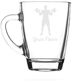 Personalised Weight Lifting Engraved Glass, Sports Gift for Him for Her (Glass Mug)
