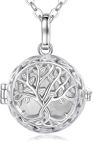 EUDORA Harmony Ball Llamador de Angeles Embarazada, Árbol de la Vida Colgante Joyería Primer Embarazo, Collares para Mamá Regalos Originales Madre Abuela Mujer, 76cm + 114cm