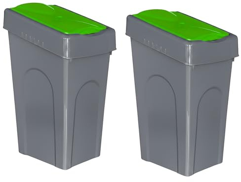 Optimal Products 50L Plastic Recycling Bin Rubbish Dustbin Kitchen Garden Recycle Waste Bin With Lid (Green, 2)