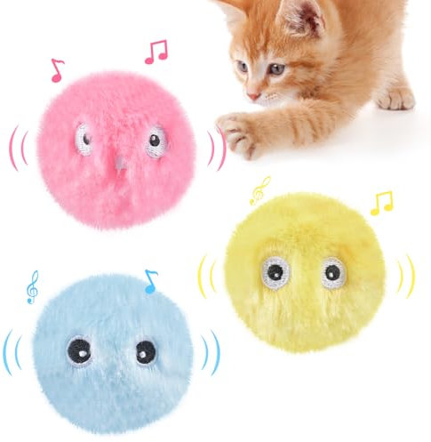 Katzenbälle,Interaktives Katzenspielzeug Ball,3 Farben Katzenspielzeug Ball mit Sound,Plüsch Katzenbälle,katzenspielzeug Set,Katzenball elektrisch,mit lebensechte Tiergeräusche für Katze