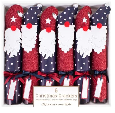 RSW International Harvey & Mason - 6 Christmas Crackers - Red & Blue - Christmas Gonk