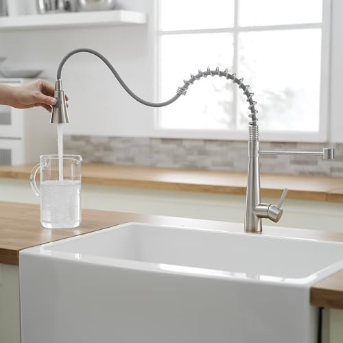 TIMACO Grifo de cocina, grifo de cocina de alta presión con ducha extraíble,Grifos de cocina Grifo mezclador de fregadero,Níquel cepillado