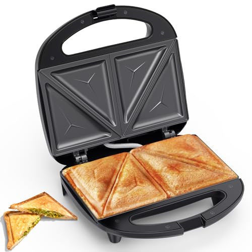 Snailar Sandwichtoaster, Sandwichmaker mit Dreieckplatten, 2 Scheiben toast maschine, Antihaft, Kühler Griff, 750W, Schwarz