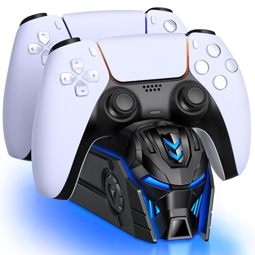 HELLCOOL PS5 Controller Ladestation - PS5 Ladestation mit Cooles Aussehen/RGB-Licht für PlayStation 5 Controller - Ladestation PS5 Controller Ständer für DualSense/Edge Controller