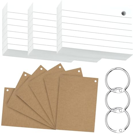 moinkerin Karteikarten 300 Stücke A6 Mehrfarben Lernkarten Flashcards Weiß mit 4 Binderingen 6 Kraftpapier Karteikarten für Büro Haus Schule Lernen