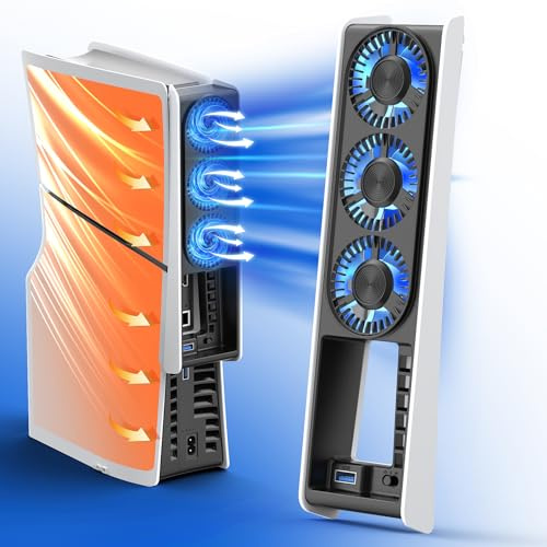 HUIJUTCHEN Fläkt för PS5 Slim kylare med 2 nivåer kylning bil på/av tyst LED-ljus & USB-anslutning digital och disk PS5 smala tillbehör