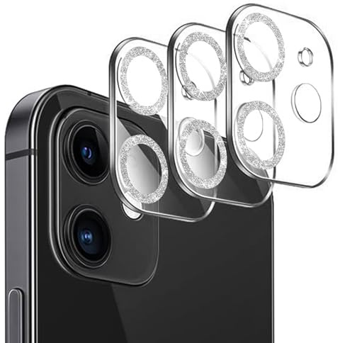 IOPYKKOA 3 Stück Kamera-Schutzglas, kompatibel mit iPhone 12 3D stereoskopische Linsenfolie, kratzfest, 9H Härte, HD, voller Kameraschutz, glitzernd, Silber