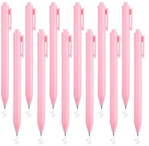 Mabor 12 bolígrafos retráctiles de gel, bonitos bolígrafos de tinta suave rosa de punta fina para mujer, punta de 0.5 mm, bolígrafos de tinta negra para oficina, escuela, suministros para el hogar