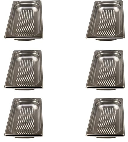 AcMax 6 Stück GN 1/3 Gastronormbehälter GN-Behälter Edelstahl 1,5 Liter Tiefe 40mm Gastronorm gelocht.