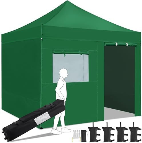 Yaheetech Faltpavillon 3x3m mit 4 Seitenwänden, Wasserdicht Stabil Winterfest Pop Up Pavillon, 323/332/341cm Höhenverstellbar Faltbar Zelt mit Seitenteilen, UV Schutz 50+ für Outdoor, Dunkelgrün